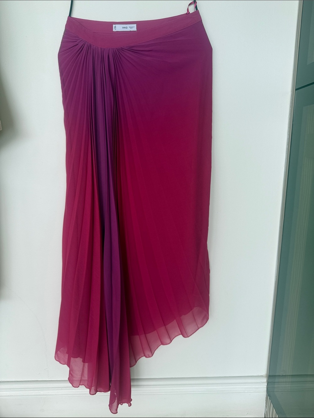 Mango Fuchsia Asymmetric Pleated Maxi Skirt